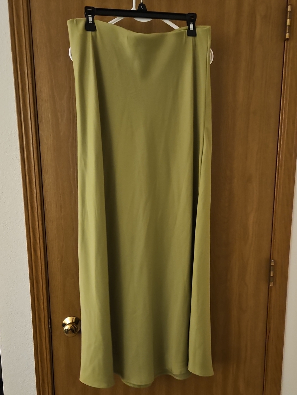Satin-Look Olive Green Slip Skirt
